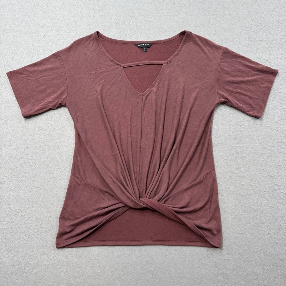 Lucky Brand Crop Top Women's XS Mauve Plum Twist Front V-Neck Short Sleeve Boho